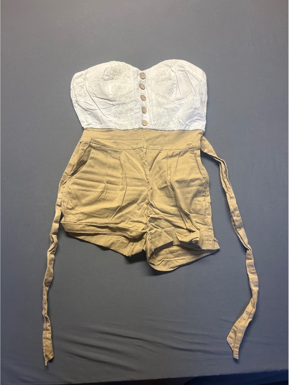 Zinga Strapless Romper with Button Detail and Waist Tie